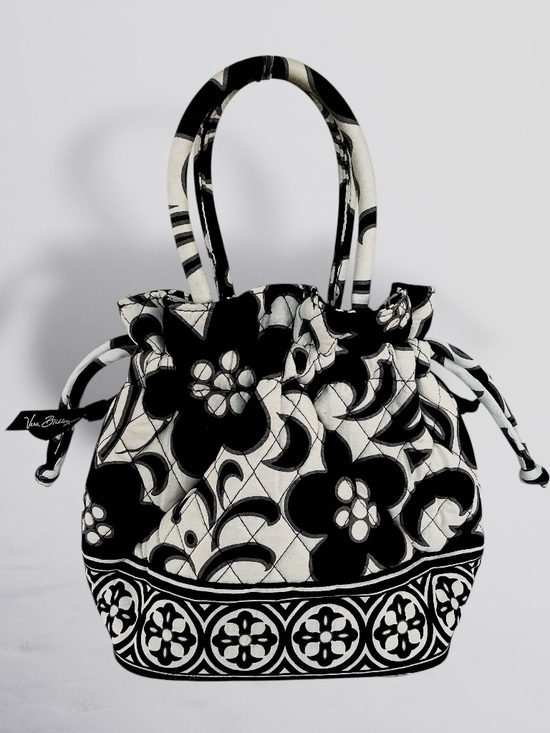 Vera Bradley Handbags - VERA BRADLEY Night & Day Draw String Satchel Black & White Floral Quilted Purse